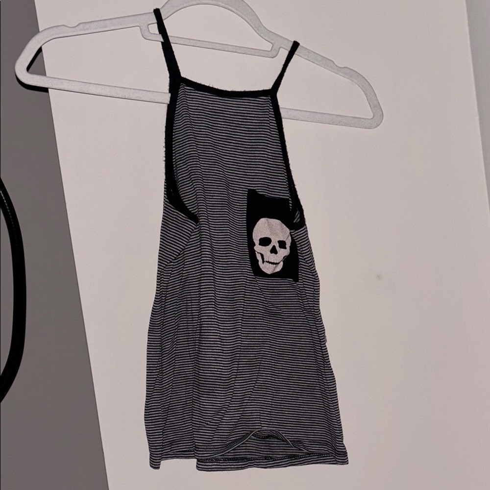Hot Topic Black and White Striped Camisole with Skull Design